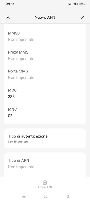Scorri verso il basso e inserisci le informazioni di internet
