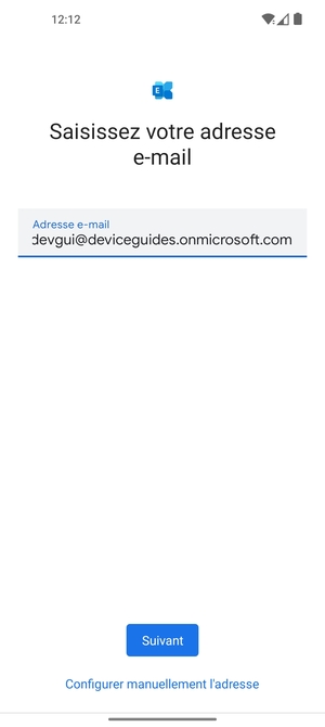 Saisissez votre adresse e-mail et sélectionnez Configurer manuellement l'adresse