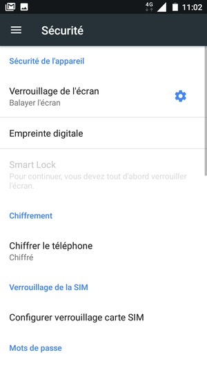 Sélectionnez Configurer verrouillage carte SIM