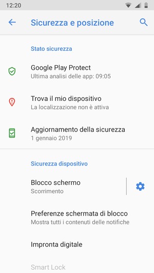 Per attivare il blocco dello schermo, vai al menu Sicurezza e posizione e seleziona Blocco schermo