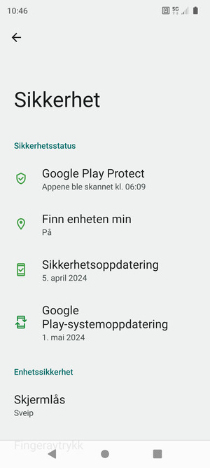 For å aktivere skjermlåsen, gå til Sikkerhet-menyen og velg Skjermlås