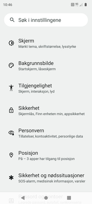 Bla til og velg Sikkerhet