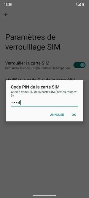 Saisissez Ancien code PIN de la carte SIM et sélectionnez OK