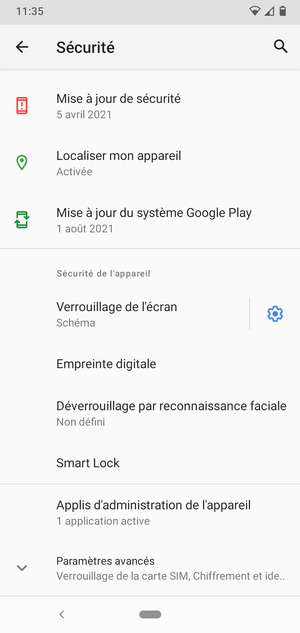 Pour modifier le code PIN de la carte SIM, faites défiler et sélectionnez Préférences avancées