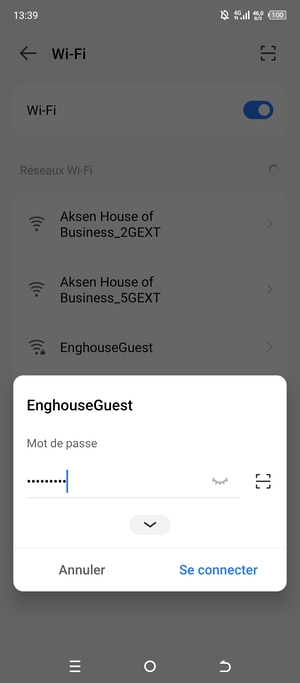 Saisissez le mot de passe du Wi-Fi et sélectionnez Se connecter