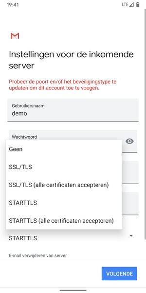 Selecteer Geen en VOLGENDE