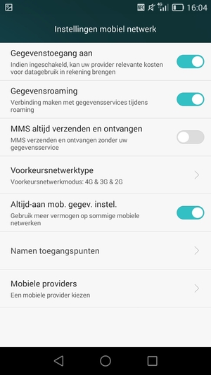 Schakel Gegevensroaming in of uit