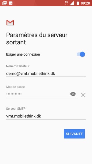 Entrez l'adresse du serveur Sortant