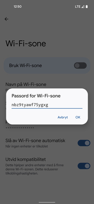 Skriv inn et Wi-Fi hotspot-passord på minst 8 tegn og velg OK