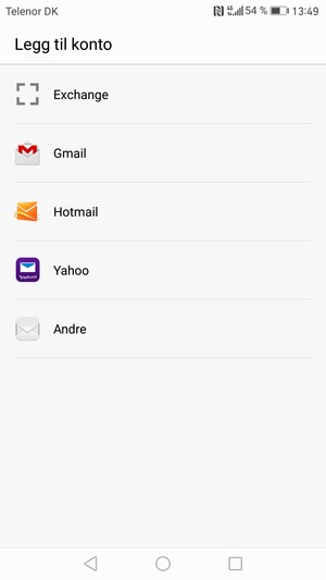Velg Gmail eller Hotmail