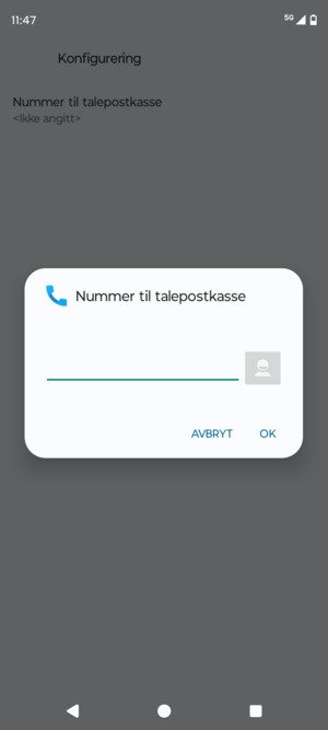 Skriv inn Nummer til talepostkasse og velg OK