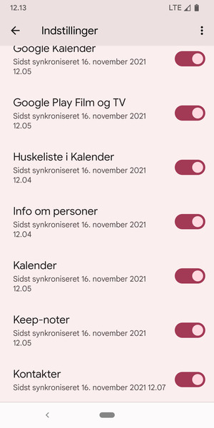 Kontroller at Kontakter er valgt