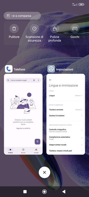 Seleziona l'icona Elimina per chiudere tutte le applicazioni in esecuzione