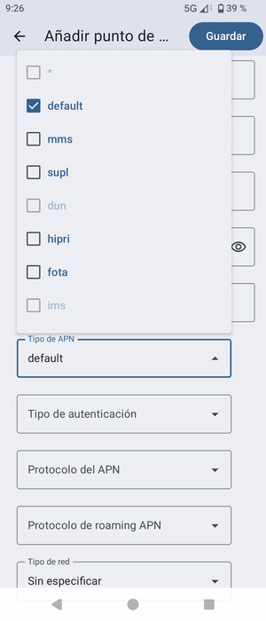 Asegúrese de haber seleccionado default