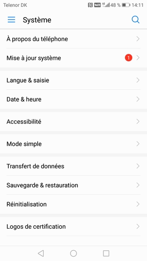 Sélectionnez Mise à jour système