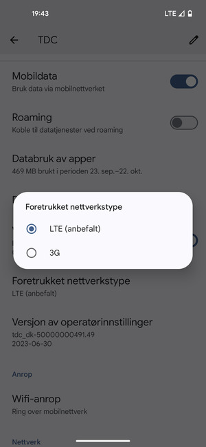 Velg ønsket alternativ