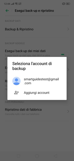 Seleziona il tuo account di backup