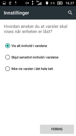 Velg FERDIG