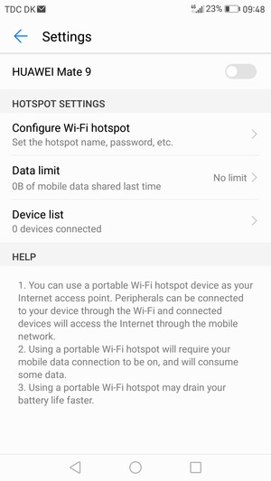 Select Configure Wi-Fi hotspot