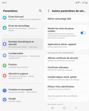 Sélectionnez Définir verrouillage SIM