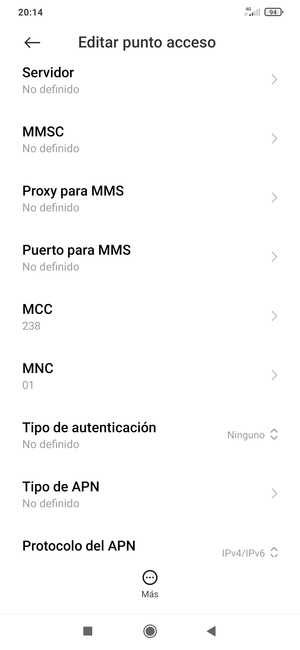 Desplácese hacia abajo e introduzca la información de Internet