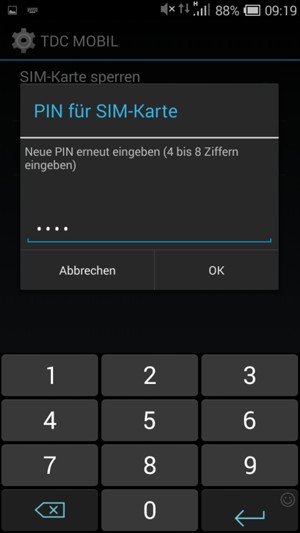 Bestätigen Sie Ihre neue PIN für SIM-Karte und wählen Sie OK