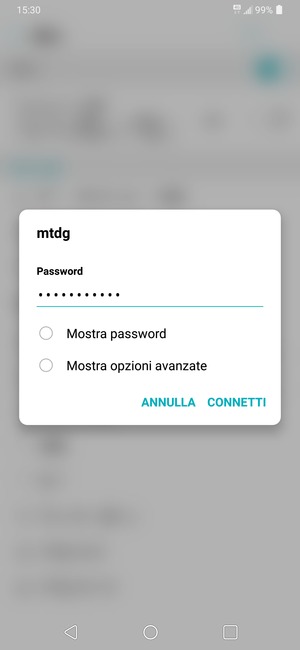 Inserisci la password del Wi-Fi e seleziona CONNETTI