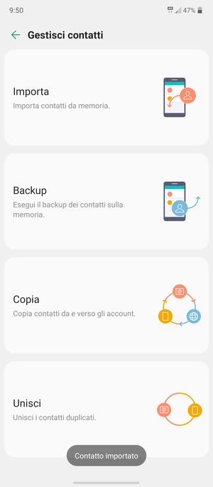 I tuoi contatti verranno salvati sul tuo account Google, e salvati sul tuo telefono la prossima volta che Google sarà sincronizzato.