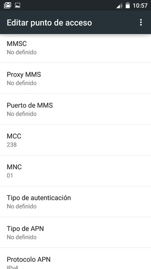 Desplácese hacia abajo e introduzca la información MMS