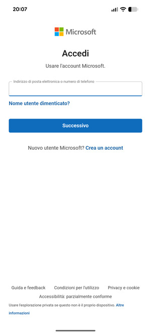 Inserisci il tuo indirizzo email e seleziona Successivo