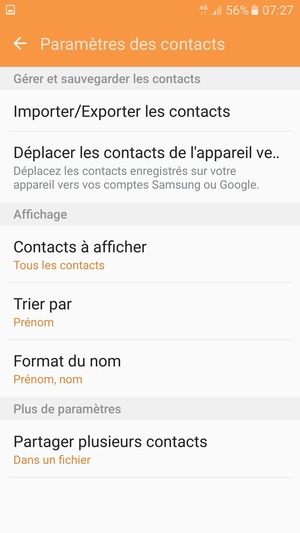 Sélectionnez Importer/Exporter les contacts