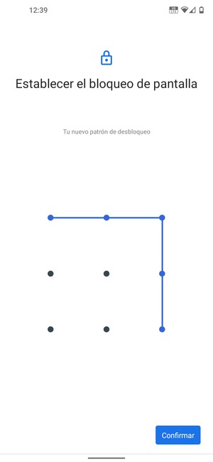 Dibuje de nuevo el patrón de desbloqueo y seleccione Confirmar