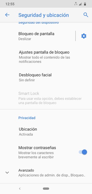 Desplácese y seleccione Avanzado