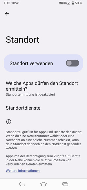 Schalten Sie Standort verwenden aus