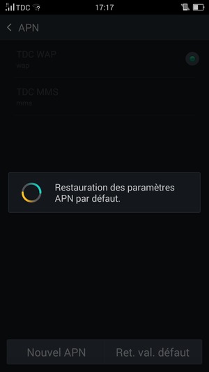 Votre téléphone va être réinitialisé avec les paramètres Internet et MMS par défaut