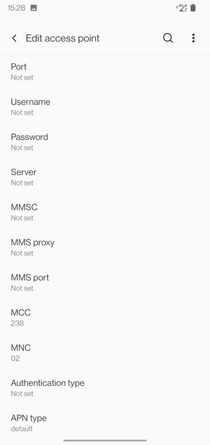 Scroll down and enter Internet information