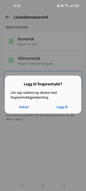 Velg ønsket alternativ