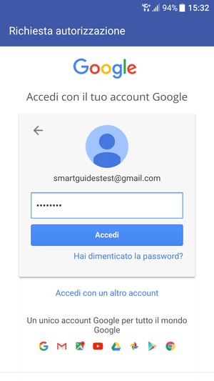 Inserisci la tua password e seleziona Accedi