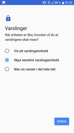 Velg ønsket alternativ og velg FERDIG