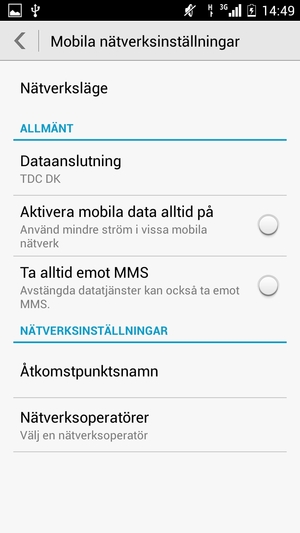 Välj Nätverksläge / Nätverksinställningar för GSM/UMTS