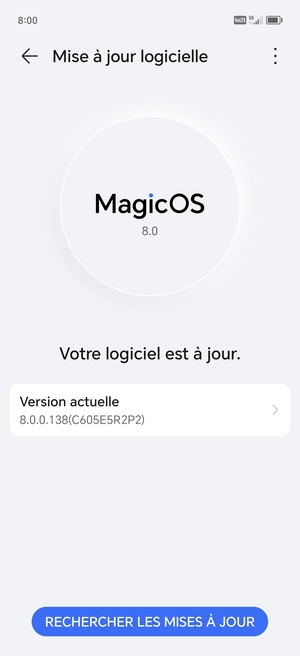 Si votre téléphone est à jour, vous verrez l'écran suivant