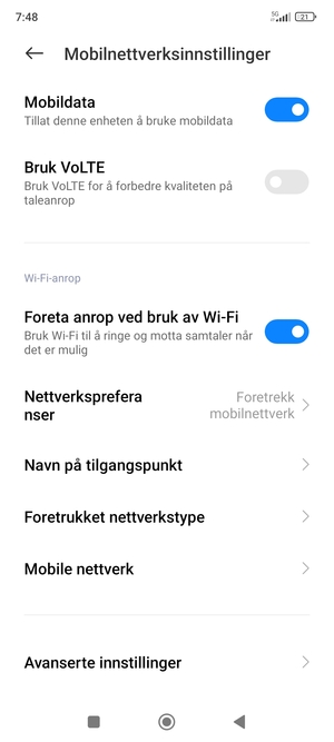 Bla til og velg Avanserte innstillinger