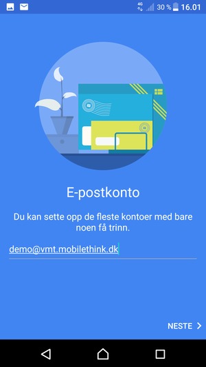 Skriv inn din Gmail-adresse og velg NESTE