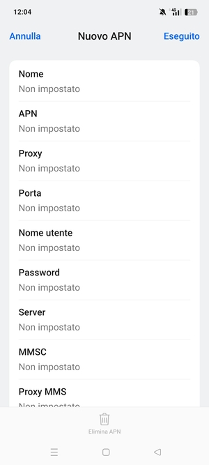 Inserisci le informazioni di Internet