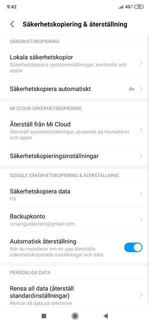 Välj Backupkonto