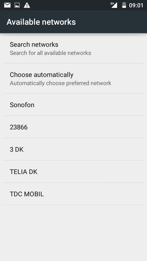 Select a network operator from the list