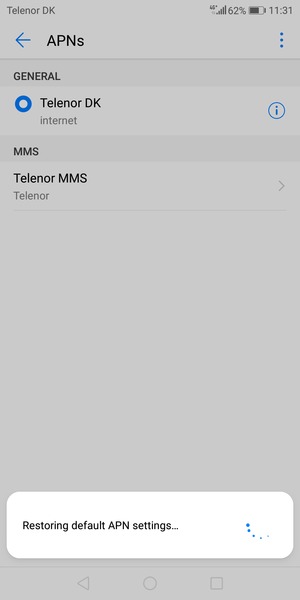 Your phone will reset to default Internet and MMS settings