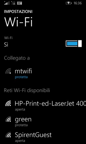 Ora sei connesso alla rete Wi-Fi