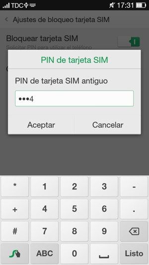 Introduzca su PIN de tarjeta SIM antiguo y seleccione Aceptar