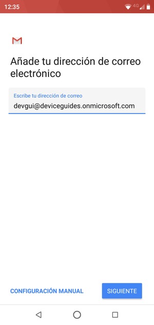 Introduzca su Dirección de correo electrónico y seleccione CONFIGURACIÓN MANUAL